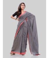 DESH BIDESH Women`s Handloom Pure Cotton Saree Abhiprithi Royal Design Without Blouse Piece (Grey)